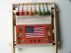 USA flag with orange background on a rug