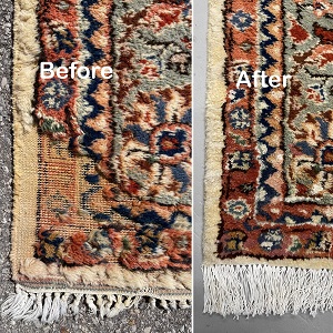 Moth Damage Repaired, Fringes and Binding Replaced