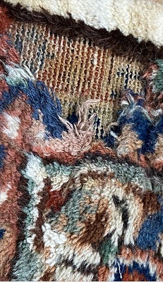 Cleaned Up Damaged Spot On Handmade Rug To Prepare It For Repairing