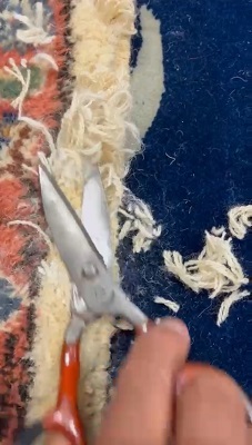 Trimming After Weaving A Damaged Handmade Rug