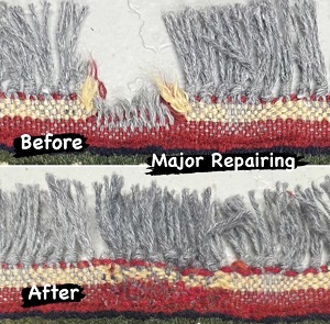 Rug fringes repair - before and after