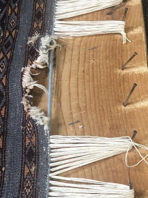 Rug Repairing and Re-fringing - Frame and Pins Setup